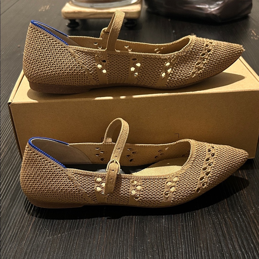 Rothy's Brown Pointed Flats with Blue Detail